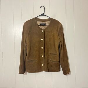 Brown suede collarless jacket